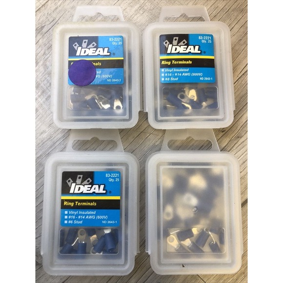 Ideal 83-2221 Vinyl Insulated Ring Terminal,‎ 16-14 AWG, #6 Stud, 250/Box